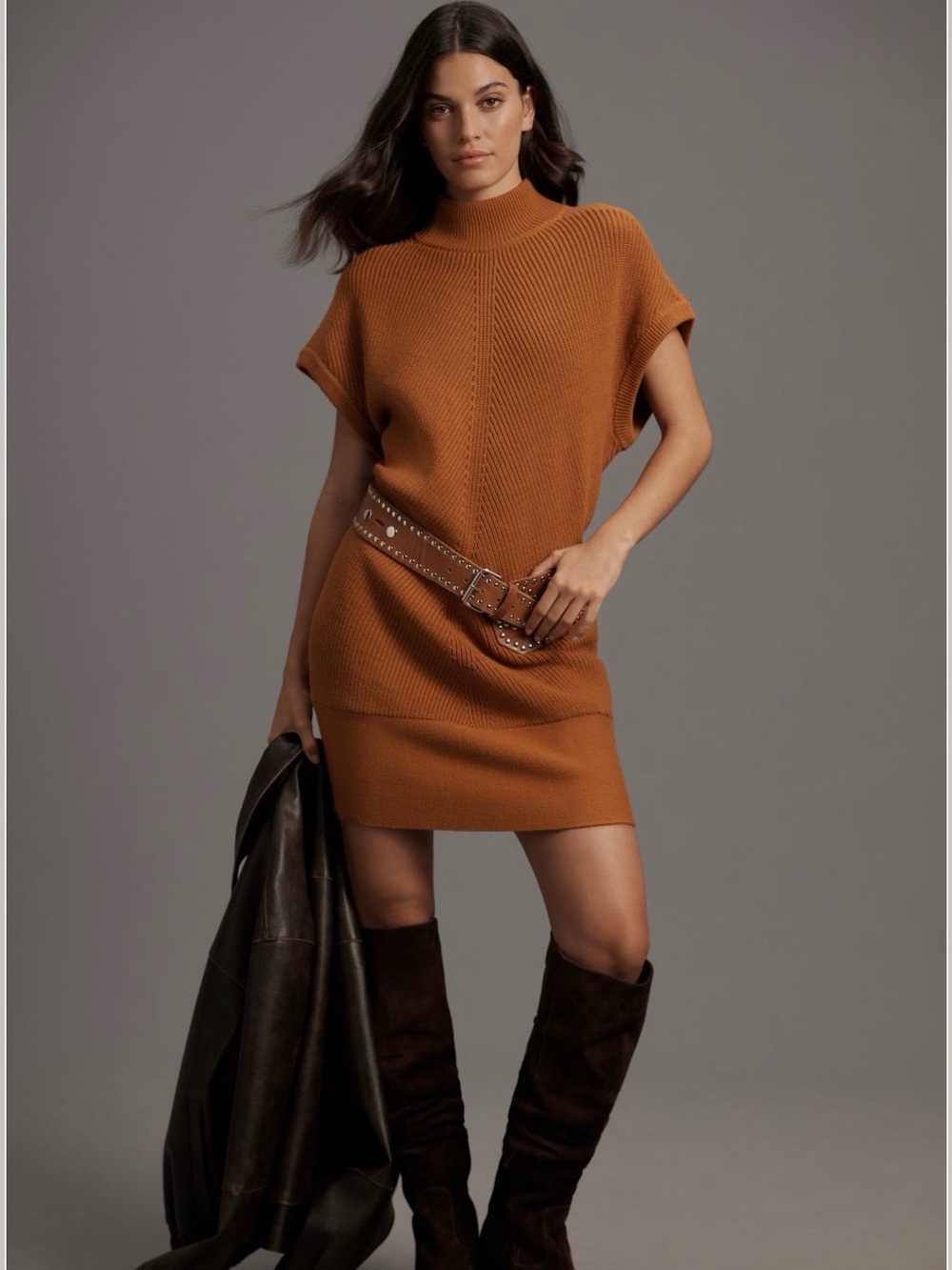Anthropologie Short-Sleeve Mock-Neck Sweater Mini Dress